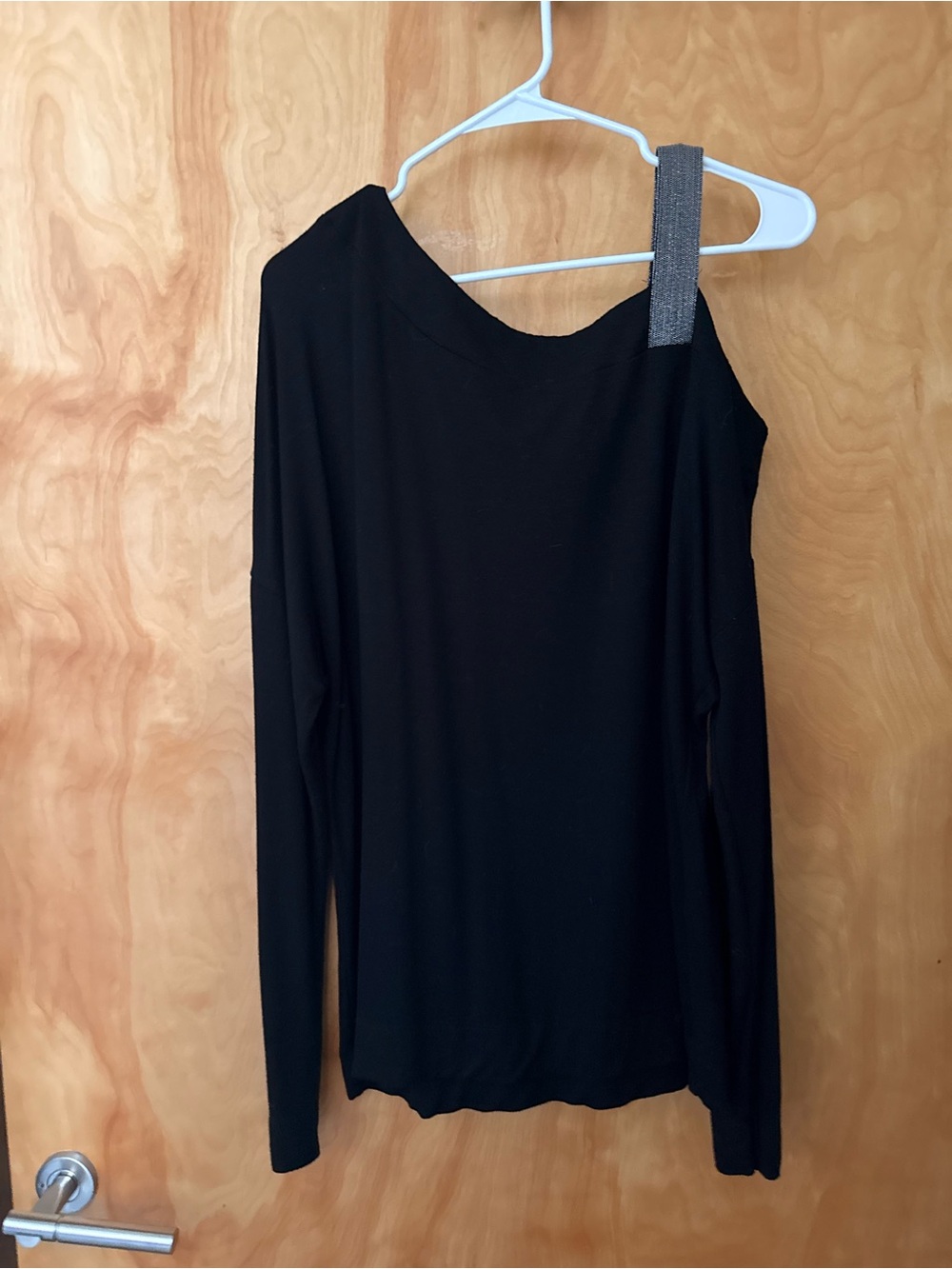 White House Black Market Black One-Shoulder Long Sleeve Top with Metallic Strap